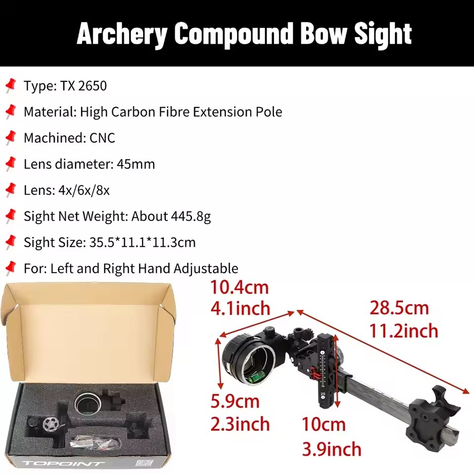 Compound Bow Sight 5 Pin Fiber Optic - Tiro con l'arco Arco composto vista